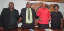 NFS Managing Director Mr. Tunou Sabuin, outgoing Minister for Forests Hon. Solan Mirisim, the new Minister for Forests Hon. Walter Schnaubelt and Board Chairperson Ms. Faith Barton