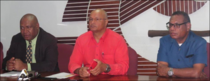 Out-going Minister for Forests Hon. Solan Mirisim, with the newly appointed Minister for Forests Hon. Walter Schnaubelt and Hon. Patrick Pruaitch, the National Alliance Leader